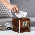 thumbnail image 5 of Goofa Log Cabin Inside Tissue Box Cover PVC Leather Tissue Holder Square Facial Tissue Case Facial Paper Organizer Dispenser for Bathroom, Vanity Countertop, 5 of 8