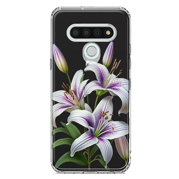MUNDAZE LG Stylo 6 White Lavender Lily Purple Lilies Flowers Floral Shockproof Clear Hybrid Protective Phone Case Cover