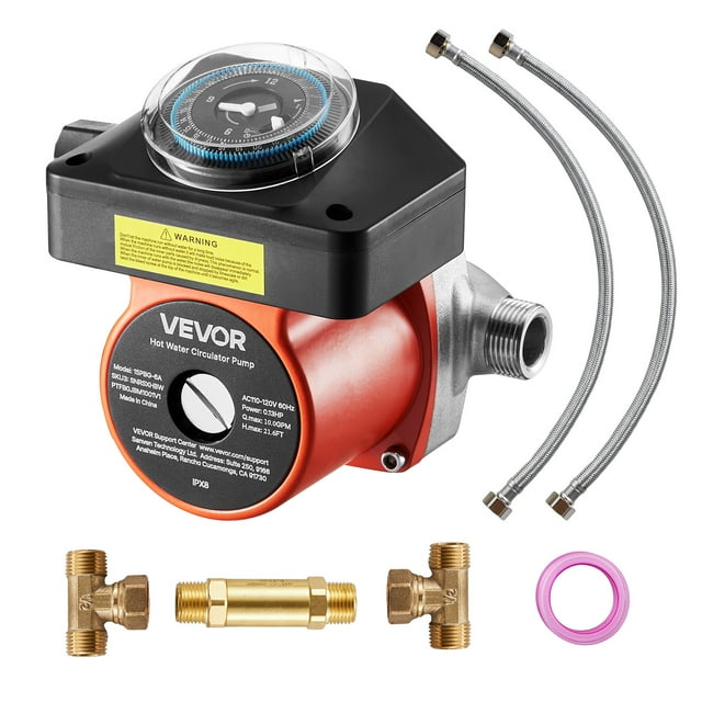 VEVOR Hot Water Recirculating Pump, with Bypass Valve, Instant Recirculation Pump Kit with Timer, Adapter, Circulation Circulator System,0.13 HP 110-120V