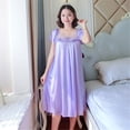 thumbnail image 3 of Huhudde Women Ice Silk Nightgown Dress Short Sleeve Sheer Lace Trimmed Loose Nightdress Sleepwear Home Wear Loungewear, 3 of 21