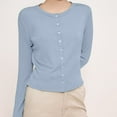 thumbnail image 2 of Button Up Cardigans Women Women Knit Cardigan Sweater Solid Long Sleeve Round Neck Cardigan Knit Cardigans Women Light Blue M, 2 of 5