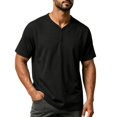 thumbnail image 2 of Fanshiluo Men's V Neck Henley Short Sleeve T-Shirt, Solid Button Casual Top,Size:L,Big and Tall Men, 2 of 9