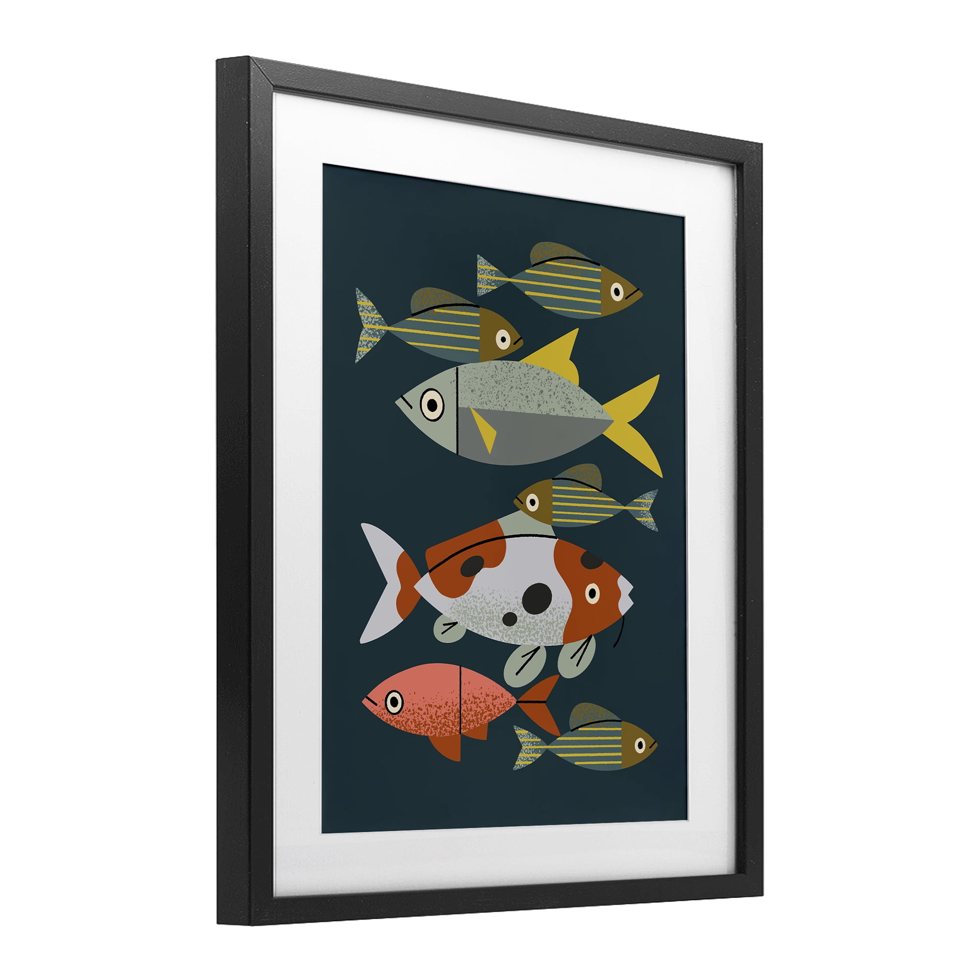 Stupell Industries Midcentury Pond Fishes Black Framed Print Under Glass, design by Renea L. Thull
