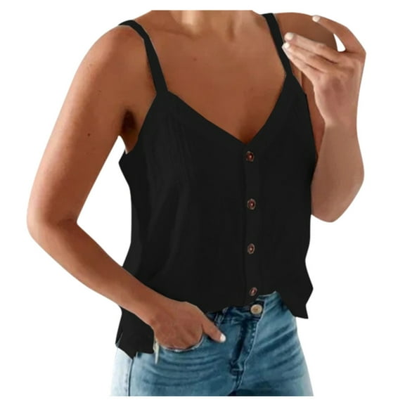 Generic Womens Tank Tops V Neck Button Down Casual Cami Blouses Summer Sleeveless Basic Tank Shirt