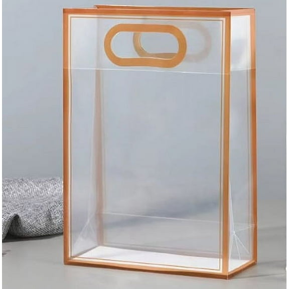 Nvzi gift, flowers, gift box packaging bag, transparent matte PP handbag, flower, gift, and accompanying gift handbag (yellow, 15 * 8 * 24cm)