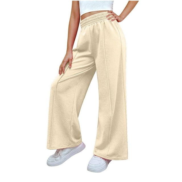 AherBiu Teen Girls Sweatpants Elastic High Waisted Jogging Pants Straight Wide Leg Athletic Trousers