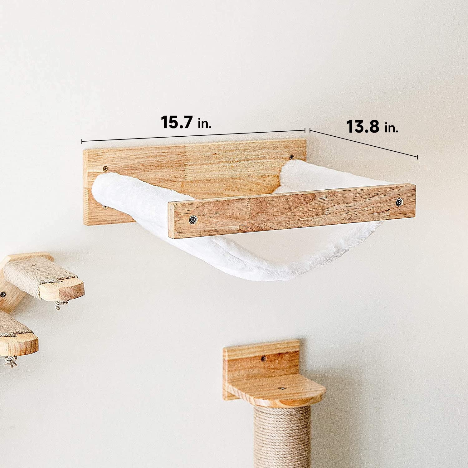 Cat Hammock M-White Flannel Wall Mounted Perch for Sleeping Playing Lounging