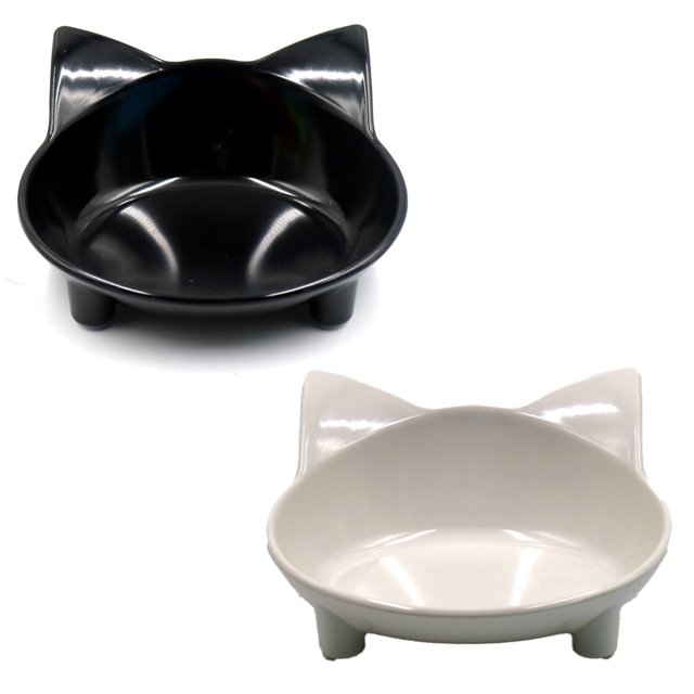 Negro+blanco Cuencos para gatos Cuenco de comida para gatos Cuenco antideslizante para mascotas Cuenco de agua poco profundo para aliviar el estrés de la fatiga de los bigotes
