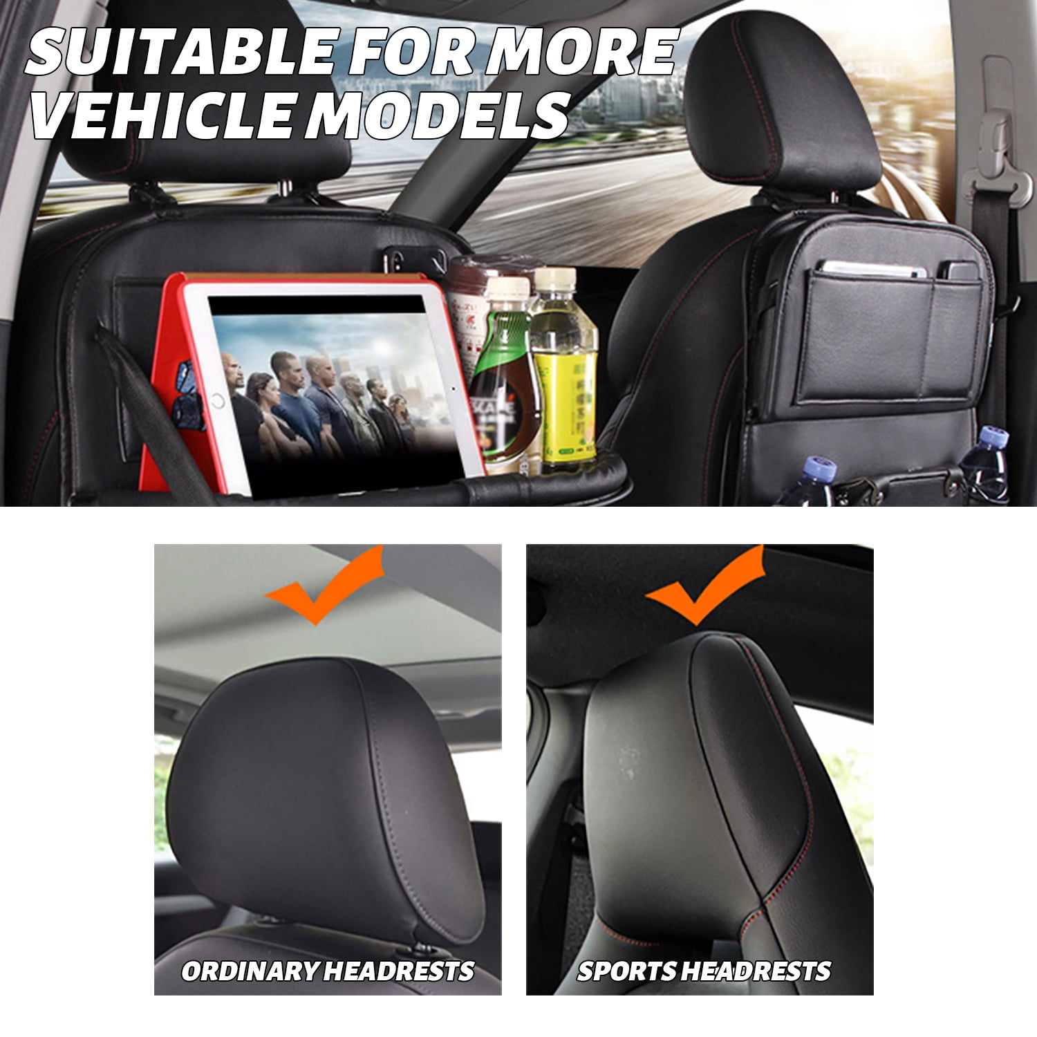 Car Seat Back Organizer, Car Seat Back Protectors Kick With Foldable Table Tray Backseat Car Organizer Mats Travel Accessories with 9 Storage Pockets (Black)