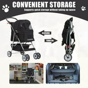 4 Wheels Pet Stroller Foldable Dog Stroller Cat Stroller with Storage Basket & Removable Liner, Travel Lite Foldable Carrier Strolling Cart for Dogs Cats, Black