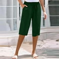 thumbnail image 2 of Uqiangy Linen Palazzo Trousers High Waisted Drawstring Capris Women's Linen Wide Leg Capri Pants Cropped Pants Women Boho Capris For Women Linen Cropped Pants Women Linen Capris For Women Green 2XL, 2 of 9
