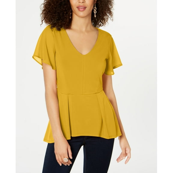 Thalia Sodi Chiffon Peplum Hem Top Yellow L