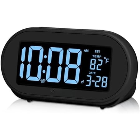 Alarm Clocks for Bedrooms, Auto Set Digital Desk Clock for Bedside Nightstand, Electric Clock with Dimmable Brightness Dimmer, Auto DST, USB Port, Date, Temperature, Snooze