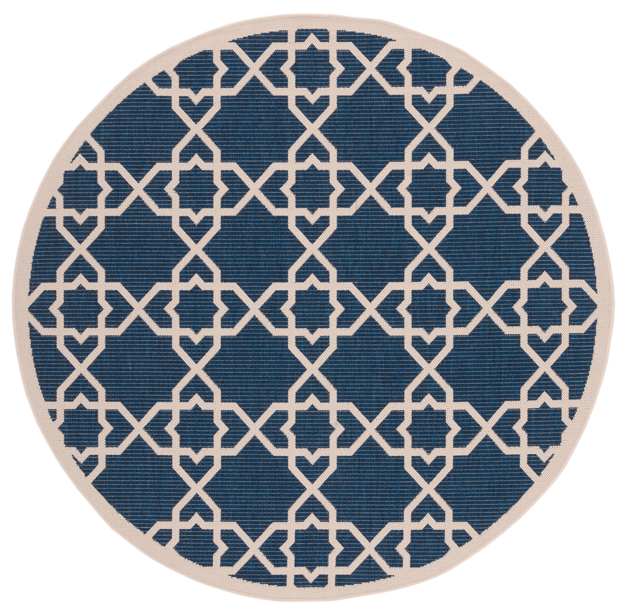 Safavieh Courtyard Carol Geometric Indoor/Outdoor Area Rug, Navy/Beige, 5'3" x 5'3" Round