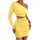 thumbnail image 3 of Vestido Mini de Cóctel con Volantes y Larga para Mujer, Moda 2025, con Hombros Descubiertos y Caderas Estrechas. Amarillo XS, 3 of 10