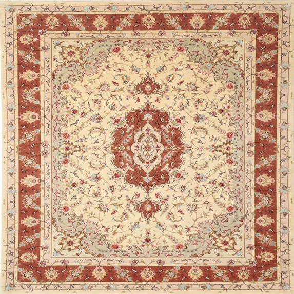 Ahgly Company Machine Washable Indoor Square Traditional Brown Gold Area Rugs, 5' Square