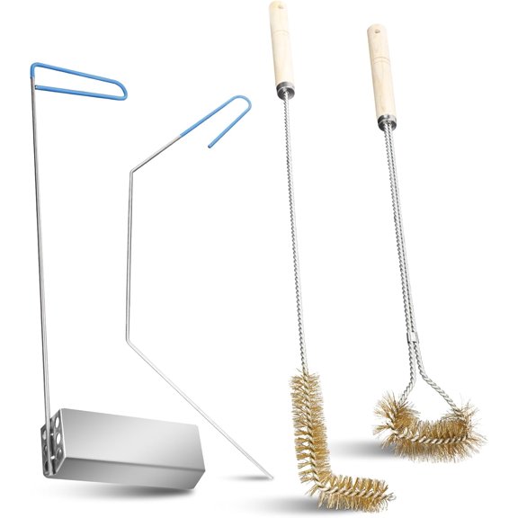 4-in-1 Fryer Cleaning Tools, L Shaped Fryer Cleaning Brush, Deep Fryer Crumb Scoop, Long Handle Deep Fryer Basket Cleaning Brush, Deep Fryer Cleanout Rod, Applies to Commercial Kitchen, Fryer, Drain