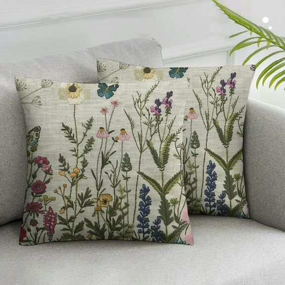 JRXY  Wildflowers Spring Throw Pillow Cover, 2pcs Flower Cushion Case Decoration for Sofa Couch White