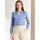 thumbnail image 3 of Elegante camisa abotonada cuello alto con escote en V recortado carrera primavera para mujer Azul L, 3 of 6