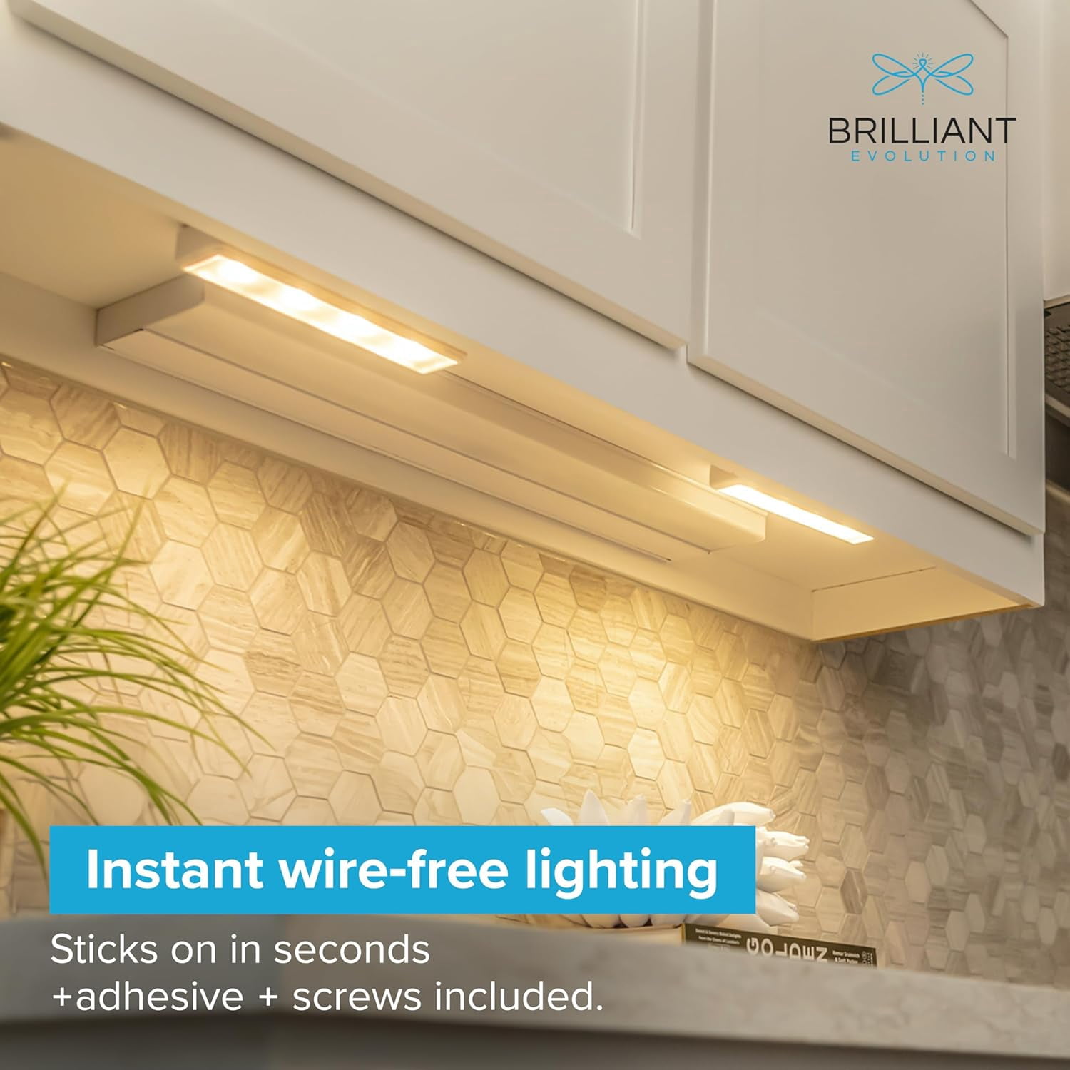 JJEAN-Pack of 2 Wireless LED Stick on Lights Battery Operated Under Cabinet Lighting - 8.5 Inches Long - 65 Lumens Push Light for Kitchen, Closet, and Countertops