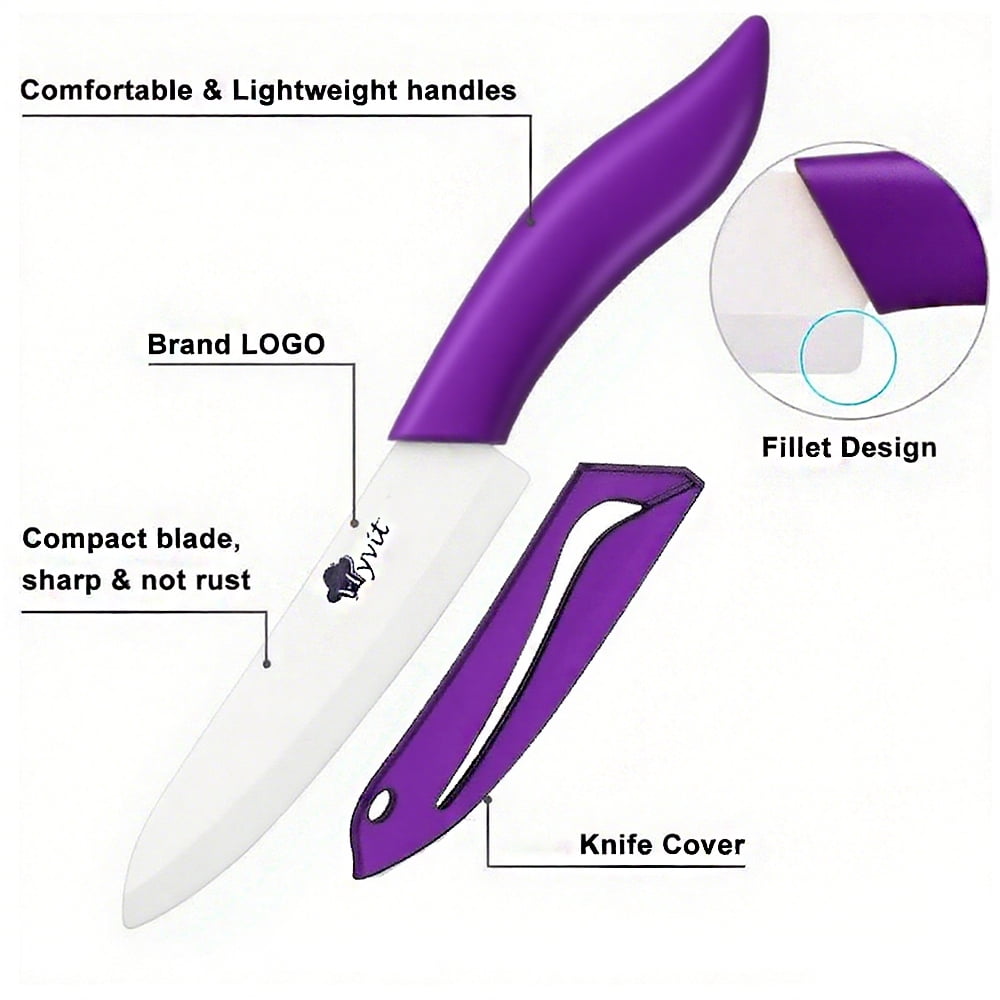 6Pcs Ceramic Knives Set Kitchen Chef Knife with Cover Rustproof Fruit Paring Kives Cutter for Vegetable Lettuce Meat,3" 4" 5" 6" Paring Knife