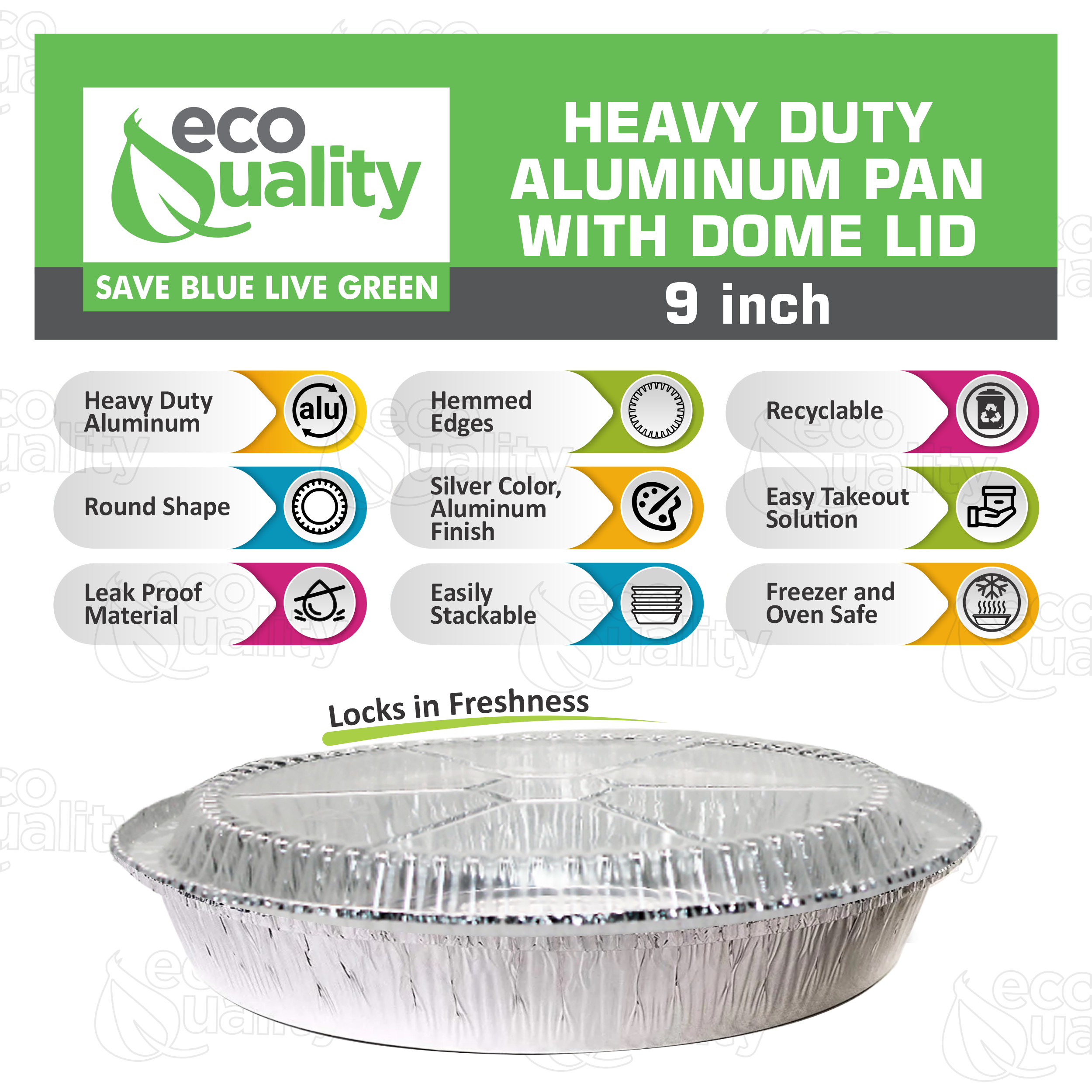 [300 Pack] 9 Inch Disposable Round Aluminum Foil Take-Out Pans with Plastic Lids Set - Disposable Tin Containers, Perfect for Baking, Cooking, Catering, Cake Pans, Parties, Restaurants by EcoQuality - image 3 of 7