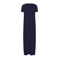 thumbnail image 5 of GaThRRgYP Women's Pleated Short Sleeve Dress,Women's Large Pocket Solid Color Dress Round Neck Short Sleeved Dress Navy L, 5 of 6