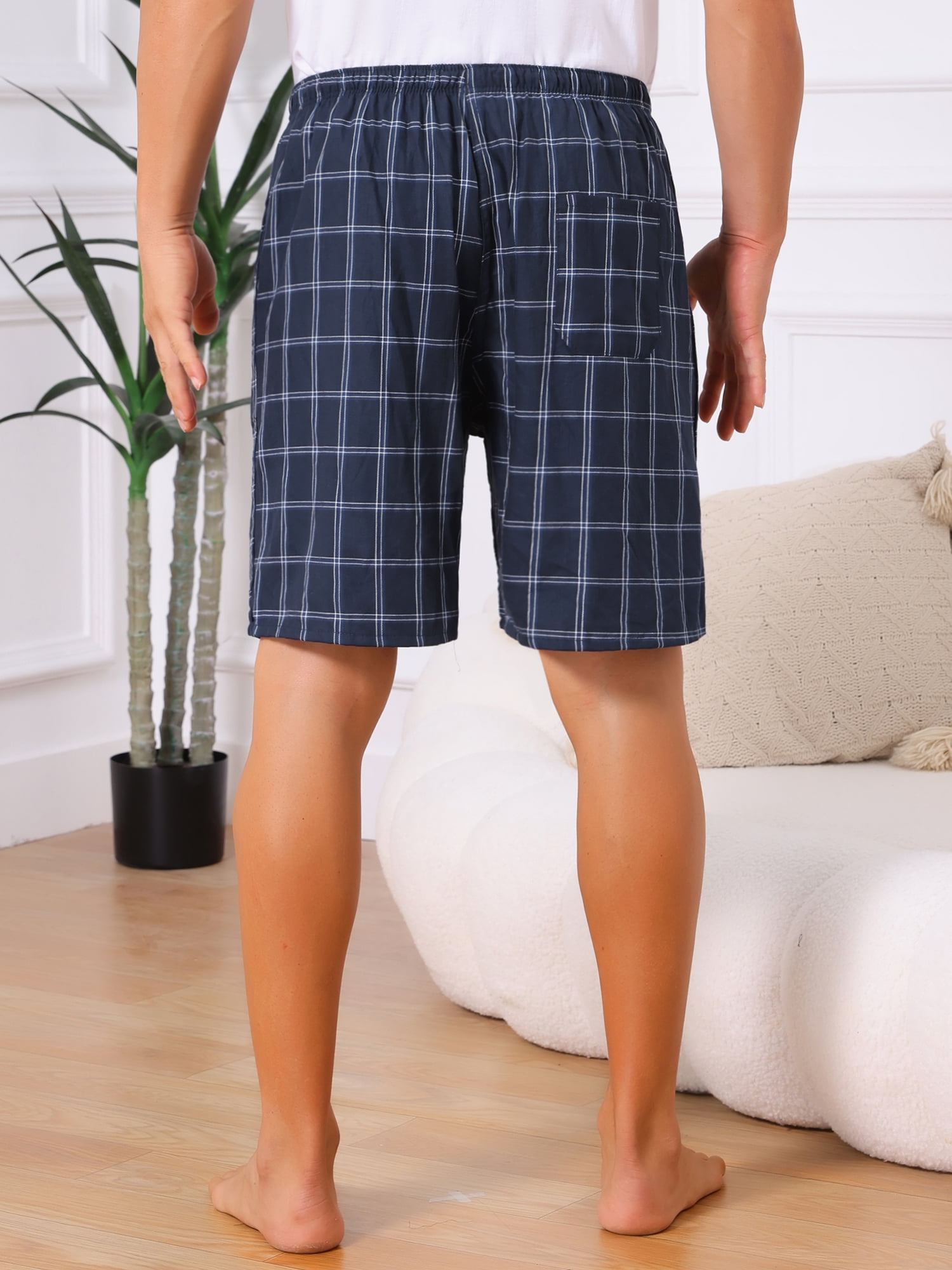 DARING DIVA Men's Elastic Waist Plaid Pajamas Sleep Shorts 30 Dark Blue