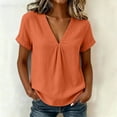 thumbnail image 5 of QUNYINEY Short Sleeve Womens Short Sleeve T Shirts V Neck Casual Cotton Linen Tops Solid Summer Loose Fit Pleated Pullover Shirts, 5 of 8