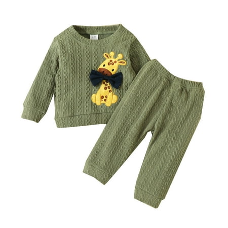

ZHAGHMIN Shein Girls Clothing Babys Boys Girls Autumn Winter Long Sleeve Tops Solid Color Trousers Pants Giraffe Embroidered Leisure Suit 2Pc Sets Outfits Baby Girl Blanket Large Girls Outfits Size