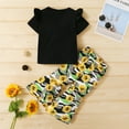 thumbnail image 4 of KIMI BEAR Toddler Baby Girls Pants Outfits 3T Girls Spring Summer Clothes 4T Girls Casual Letter Print Round Neck Top Sunflower Print Flared Pants 2PCs Set, Black, 4 of 9