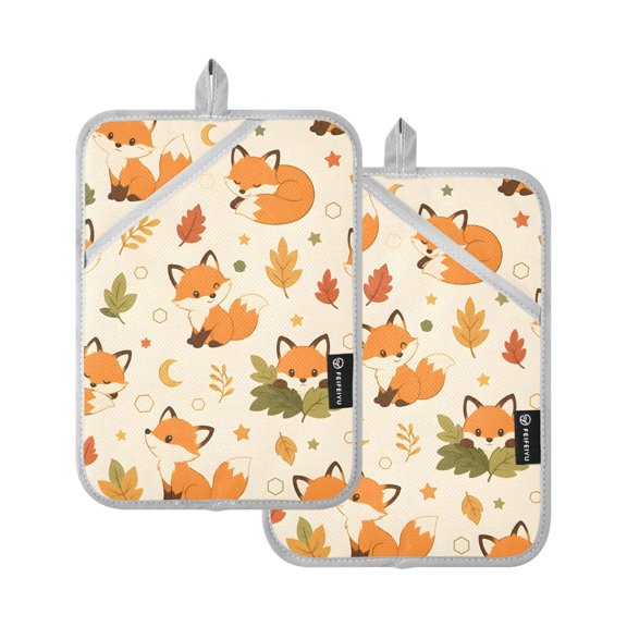Two Pieces Of Square Heat Insulation Pad Oven Mitts Fox 7x9.8 Inch Oven Microwave Kitchen Cooking Baking