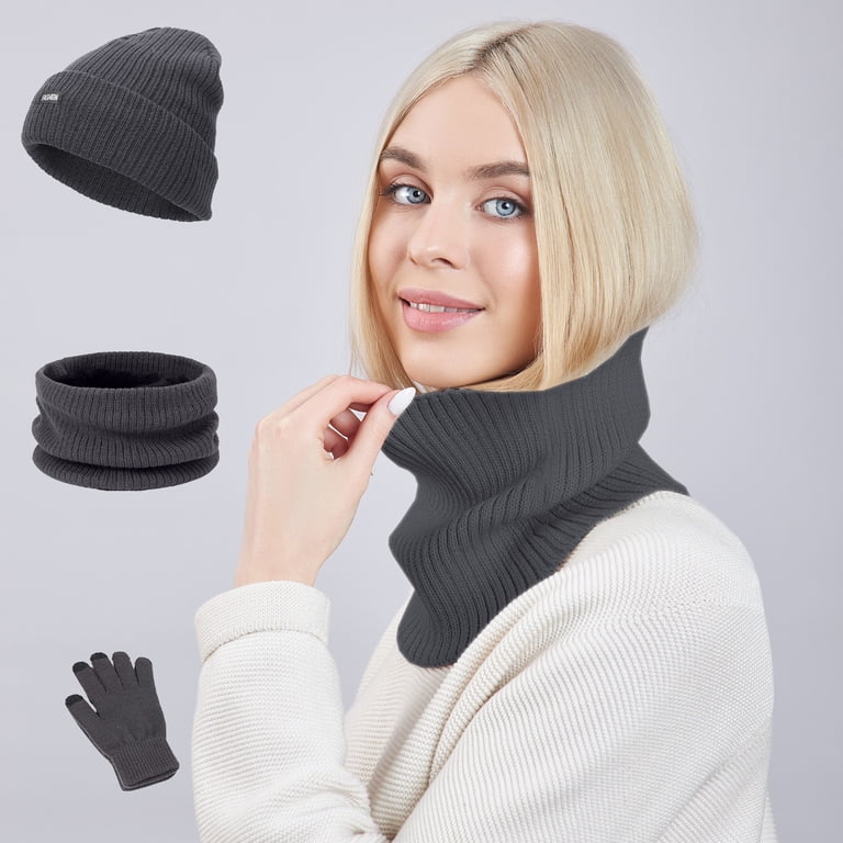 Fleece-Lined Cashmere Winter Set: Beanie, Scarf, Touchscreen Gloves Buy Winter Thick Fleece Lined Beanie Cap Hat Neck Warmer  main image 4