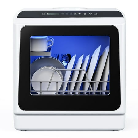 simzlife portable mini dishwasher countertop with 5-liter built-in water tank and air-dry function 5 washing programs 4 place setting