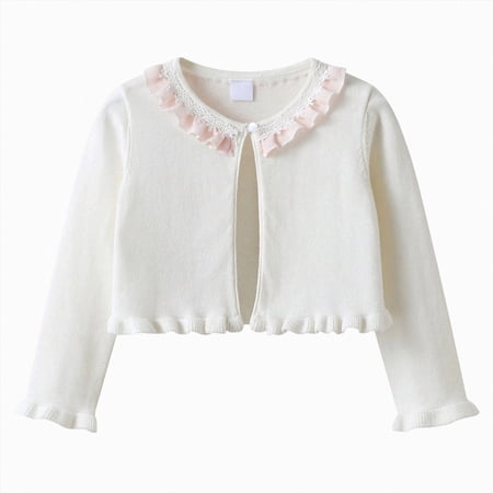 Xyant Girls Cardigan Sweater Bolero Shrugs Toddler Kids Knitted Long Sleeve Button Closure Cropped Dress Up Jacket Tops Sweater for Girls (White 11-12 Years)