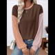 thumbnail image 5 of Blusas de Larga para Mujer, Moda de Otoño, Cuello Redondo, Bloque de Color, Punto Acanalado, Informal, Corte Holgado, Tipo Jersey. Café L, 5 of 7