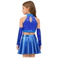 thumbnail image 2 of Doomiva Girls Jazz Latin Dance Outfits Sequin Crop Top with Metallic Skirt Gloves Ballroom Dancewear Blue 10, 2 of 7