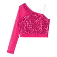 thumbnail image 3 of JanJean T-Shirt Court de Sport à Manches Longues pour Filles, Col Roulé, Danse, Gym, Yoga, Justaucorps, Rose Vif D 6, 3 of 7