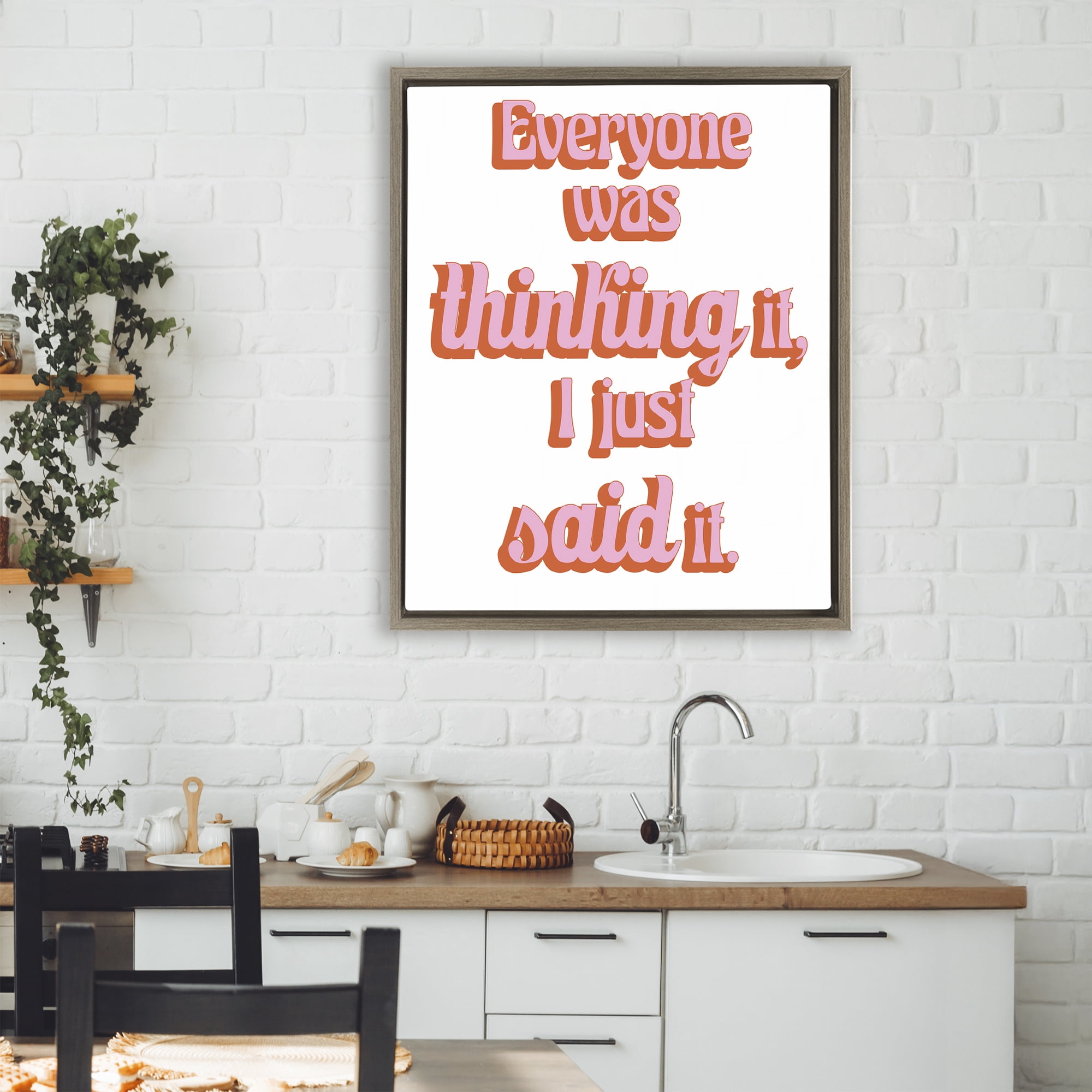 Stupell Industries Everyone Was Thinking It Brown Framed Floater Canvas Wall Art, design by Elizabeth Medley