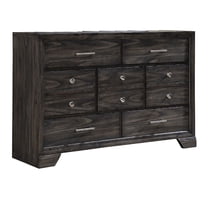 JERFIT 59 Inch Modern Gray Dresser with Drawers, Dark Wood Grain Bedroom Storage Chest, Contemporary Dresser with Metal Knobs