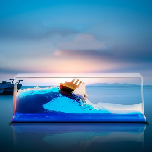 Ship Liquid Floating Decoration Desktop Ornament Fluid Drifting Bottle with Resin Ship, Stress Relief Design, 300ml Size for Home or Car