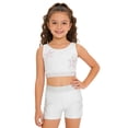 thumbnail image 3 of iixpin Kids Girls 2 Piece Gymnastics Dance Outfits Shiny Rhinestones Crop Top with Shorts Set Dancewear White 16, 3 of 5