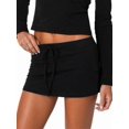 thumbnail image 3 of Y2K Low Rise Skorts, Solid Drawstring Elastic Waist Side Slit Micro Skirt With Built-In Shorts, Stretchy Bodycon Skorts For Summer Streetwear Club Preppy Aesthetic Outfits, 3 of 19
