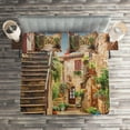 thumbnail image 2 of Ambesonne Italy Quilted Coverlet 3 Pcs, Old Stone Street Houses, Queen Size, Multicolor, 2 of 2