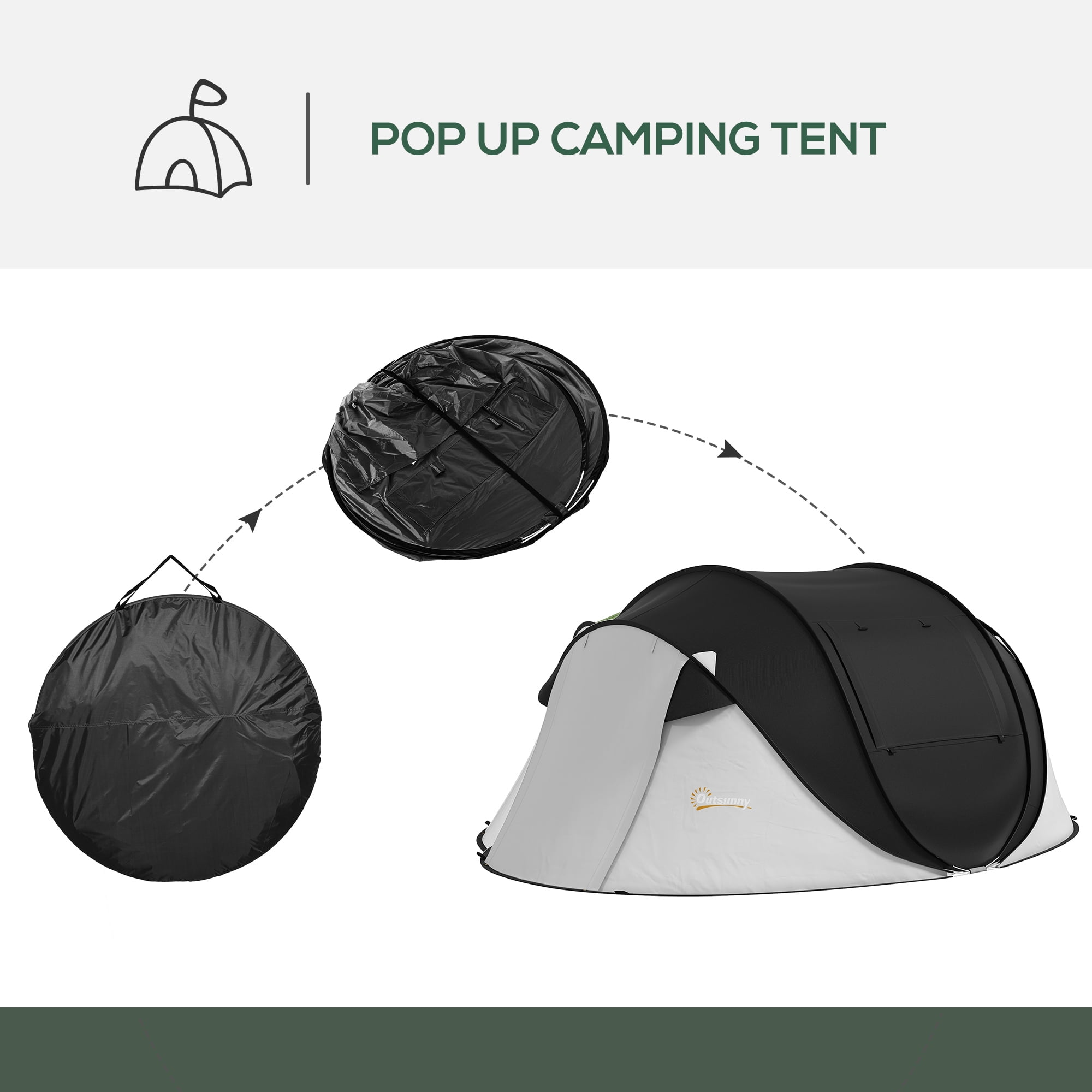 Outsunny Camping Tent with Porch and Carry Bag, 3000mm Waterproof, Black