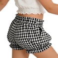 thumbnail image 5 of Girls Plaid Ruffled Bloomers, Elastic Waist Cute Gingham Shorts with Bow for Playdates and Casual Outings Black 120, 5 of 7