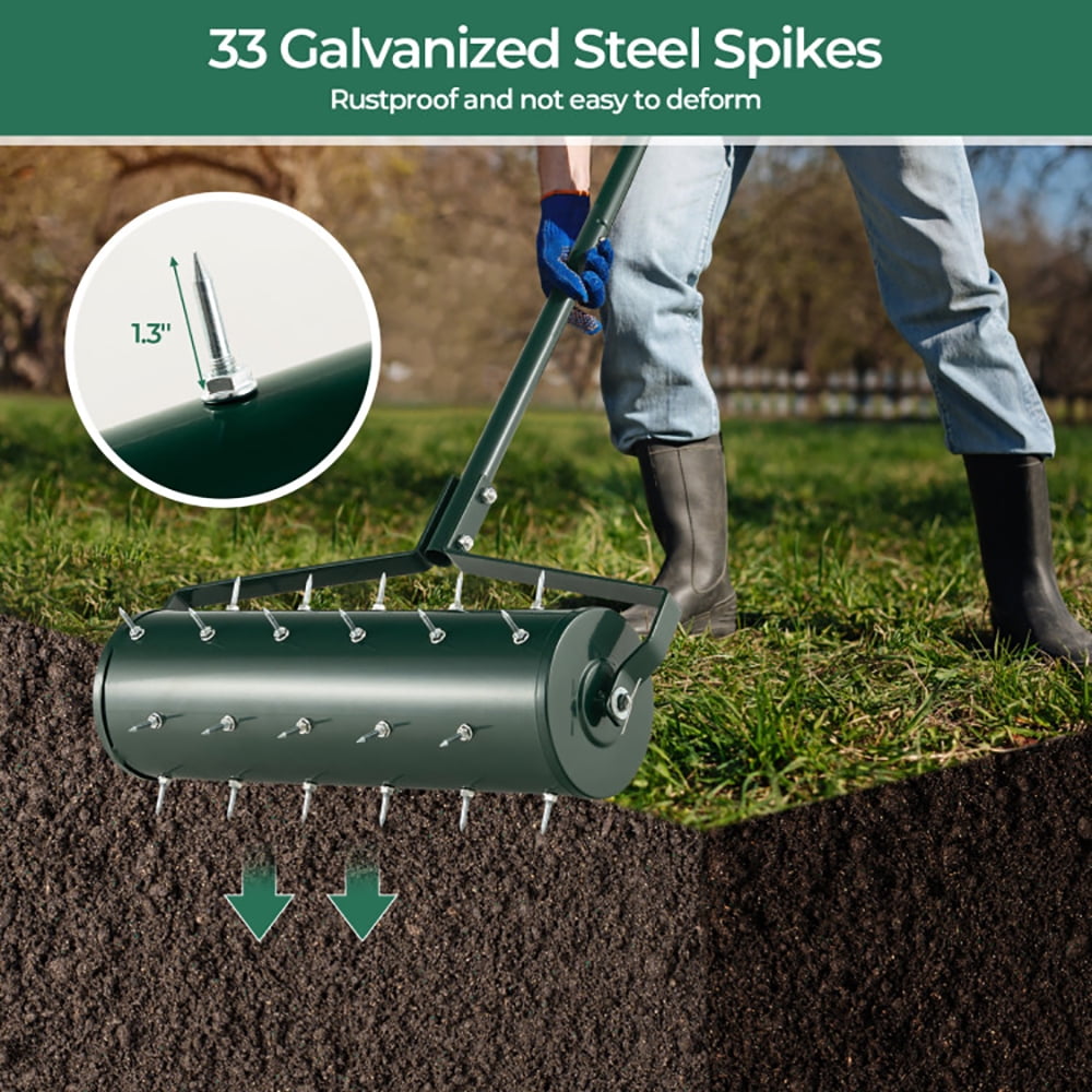 Barara King Sod Roller for Garden, Garden Drum Roller,18/21 Inch Manual Lawn Aerator with Detachable Handle Filled with Sand or Stone-21 inches