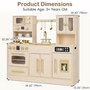 OLAKIDS Kids Kitchen Playset, Wooden Pretend Play Kitchen with Realistic Light Sound 14 Accessories, Toddler Cooking Toy for Boys Girls Aged 3+