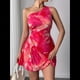thumbnail image 4 of Vestido de Verano para Mujer 2025, Minivestido de un Solo Hombro con Efecto Tie-Dye, Plisado y con , para Invitada de Boda. Rojo XL, 4 of 8