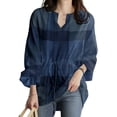 thumbnail image 3 of FASHIONWT Women Plus Size Flared Sleeve Top Check Office Loose Casual T-Shirt Top, 3 of 4